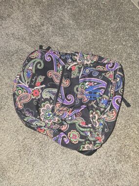 NewVera Bradley Black Paisley Backpack with Purple, Green, Blue and Pink Accents